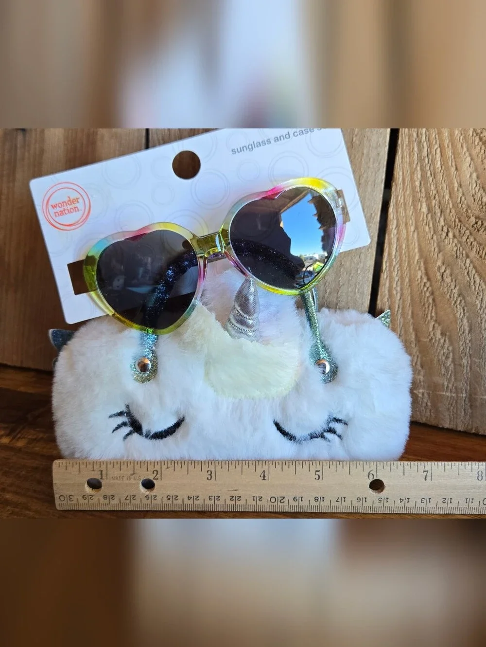 Wonder Nation Kids Unicorn Sunglasses & Plush Carrying Case Set NWT Rainbow Hear